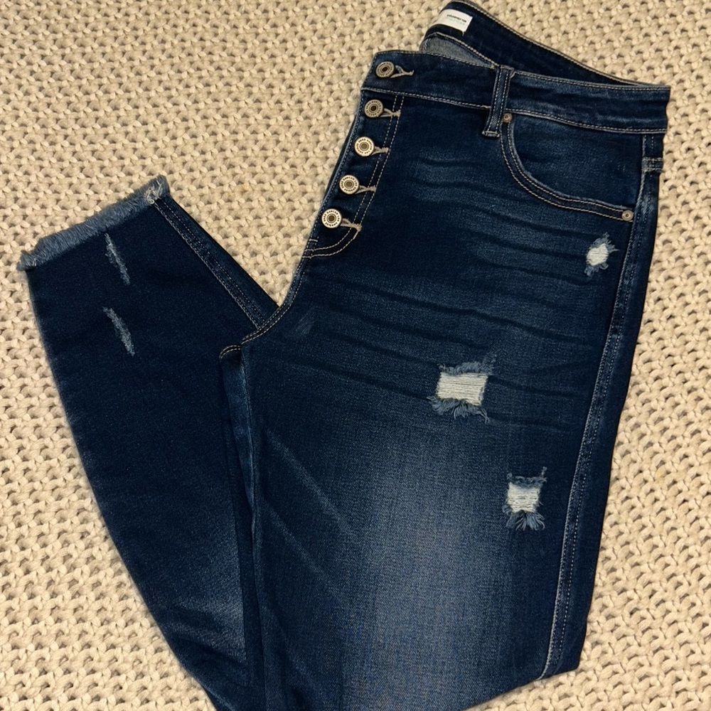 Women's Kancan Distressed Dark Blue Jeans